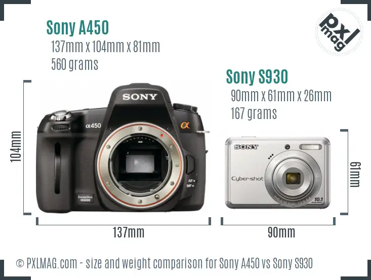 Sony A450 vs Sony S930 size comparison