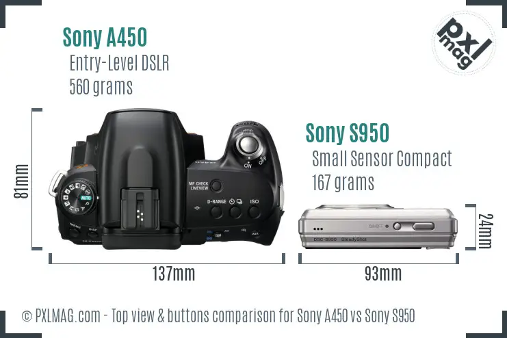 Sony A450 vs Sony S950 top view buttons comparison