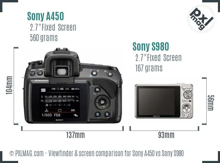 Sony A450 vs Sony S980 Screen and Viewfinder comparison