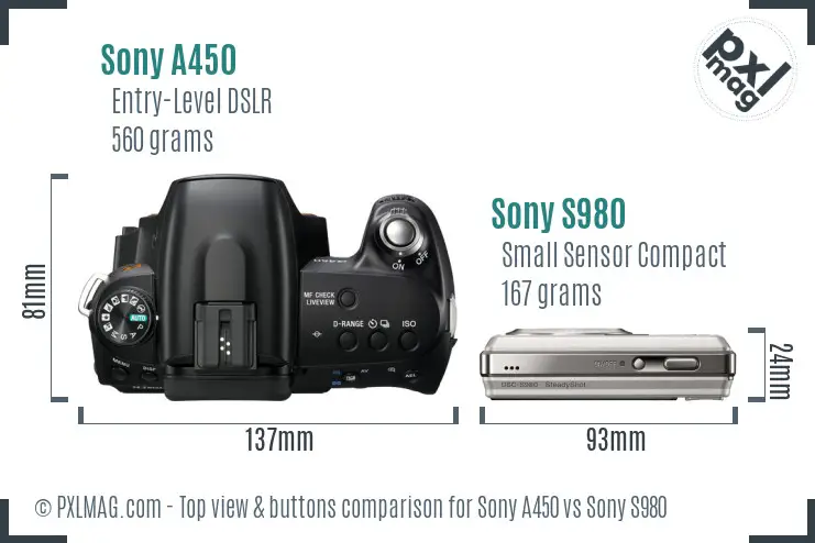 Sony A450 vs Sony S980 top view buttons comparison