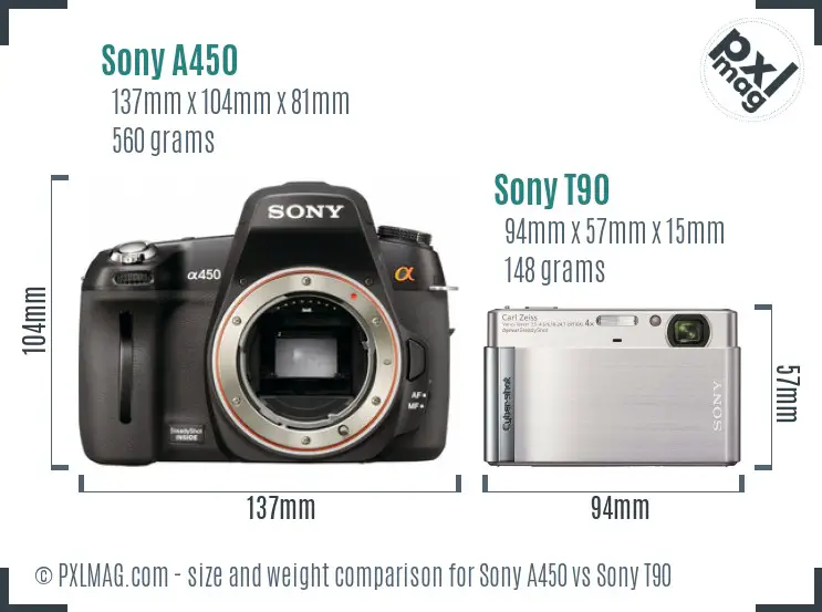Sony A450 vs Sony T90 size comparison