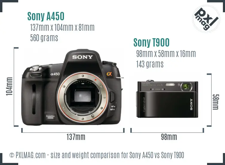 Sony A450 vs Sony T900 size comparison