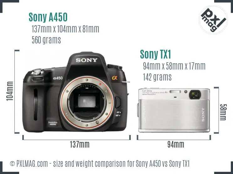 Sony A450 vs Sony TX1 size comparison