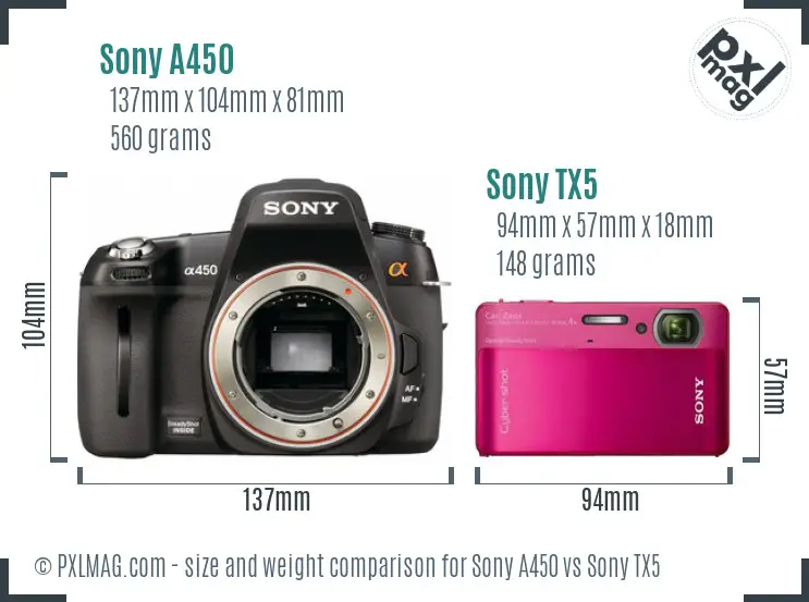 Sony A450 vs Sony TX5 size comparison