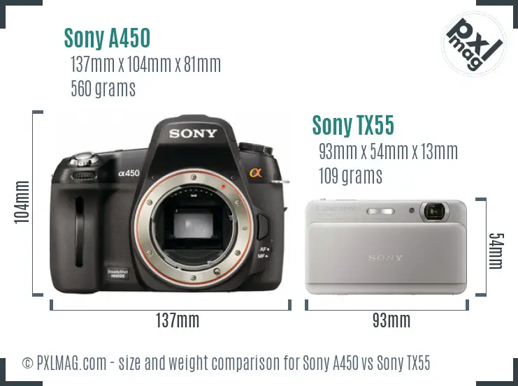 Sony A450 vs Sony TX55 size comparison