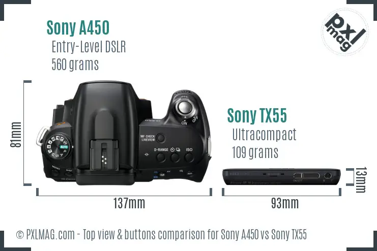 Sony A450 vs Sony TX55 top view buttons comparison