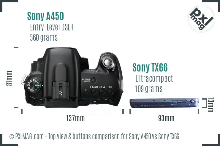 Sony A450 vs Sony TX66 top view buttons comparison