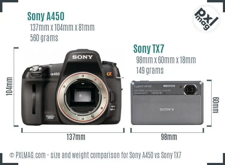 Sony A450 vs Sony TX7 size comparison