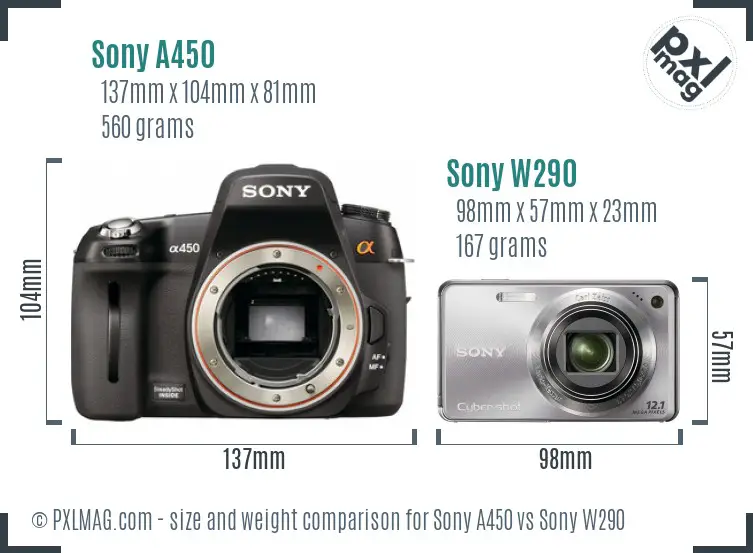 Sony A450 vs Sony W290 size comparison