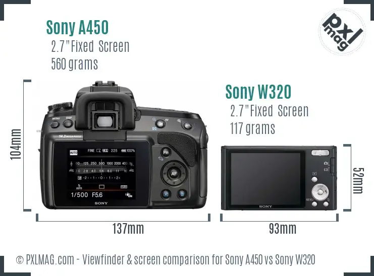 Sony A450 vs Sony W320 Screen and Viewfinder comparison