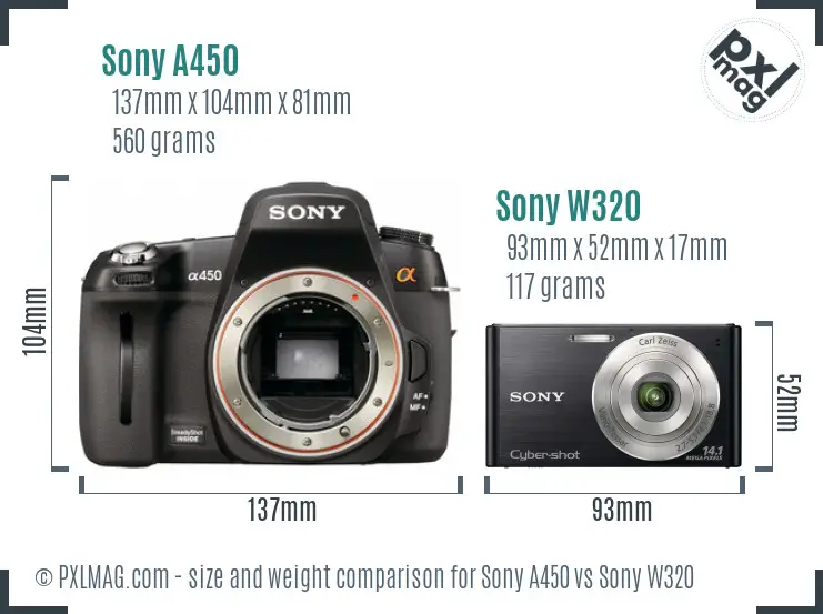 Sony A450 vs Sony W320 size comparison