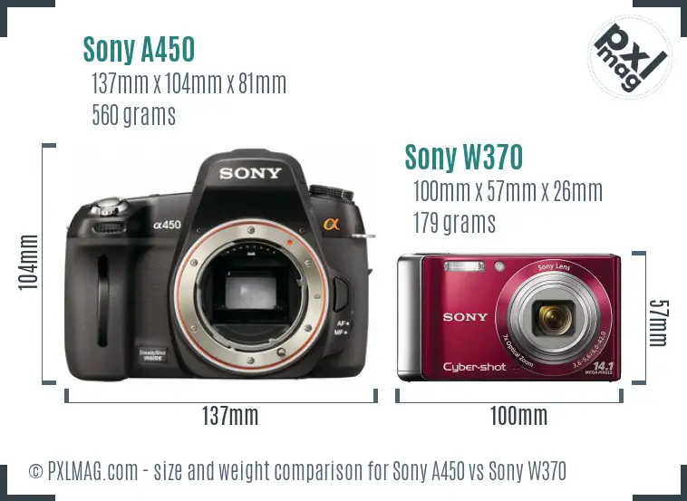 Sony A450 vs Sony W370 size comparison