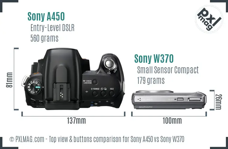 Sony A450 vs Sony W370 top view buttons comparison
