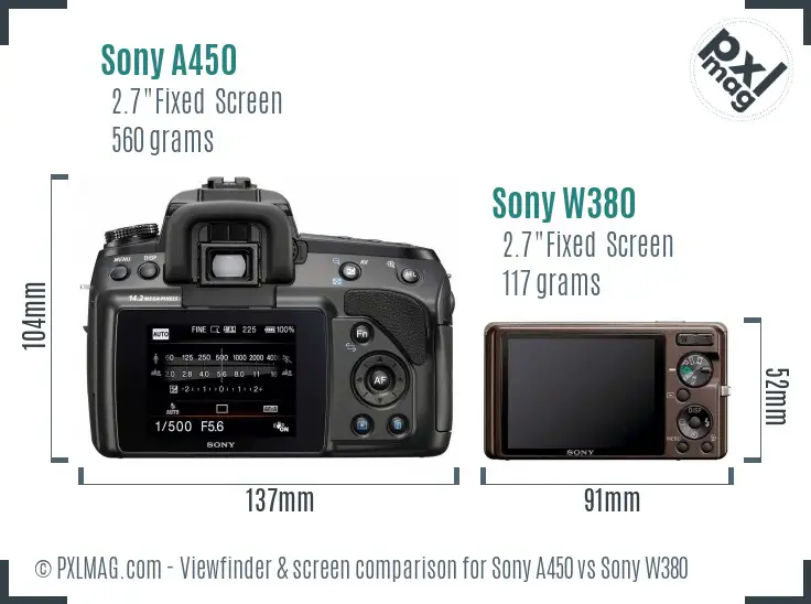 Sony A450 vs Sony W380 Screen and Viewfinder comparison
