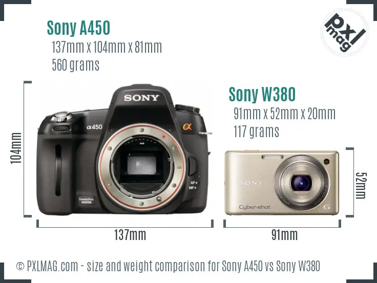 Sony A450 vs Sony W380 size comparison