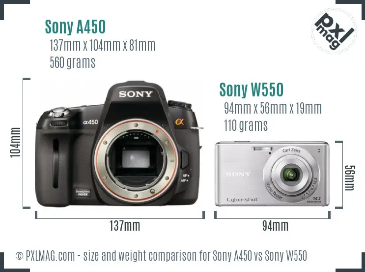 Sony A450 vs Sony W550 size comparison