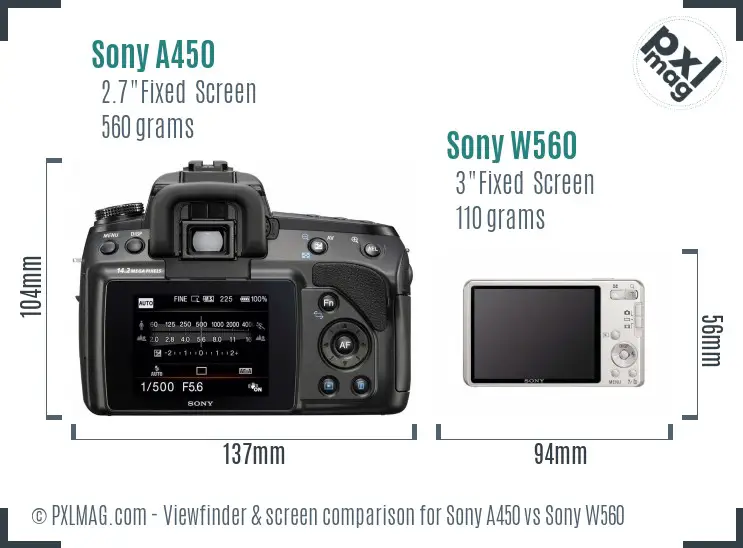 Sony A450 vs Sony W560 Screen and Viewfinder comparison