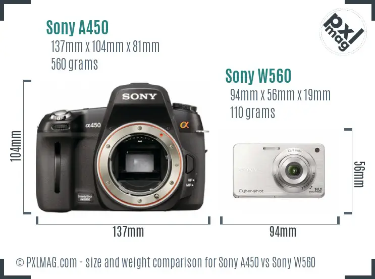 Sony A450 vs Sony W560 size comparison