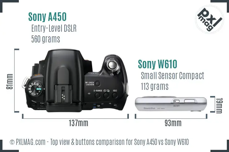 Sony A450 vs Sony W610 top view buttons comparison