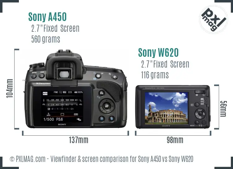 Sony A450 vs Sony W620 Screen and Viewfinder comparison