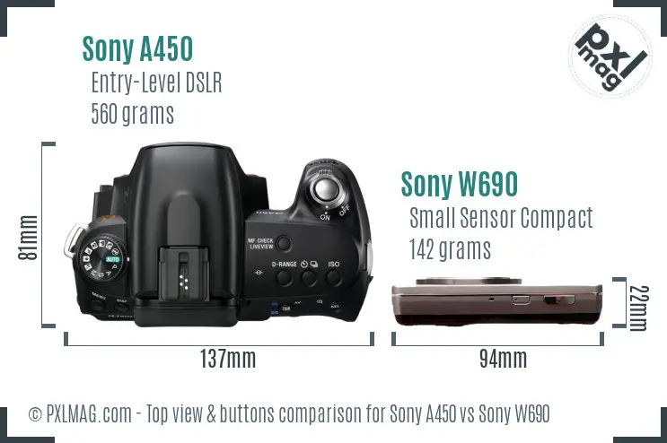 Sony A450 vs Sony W690 top view buttons comparison