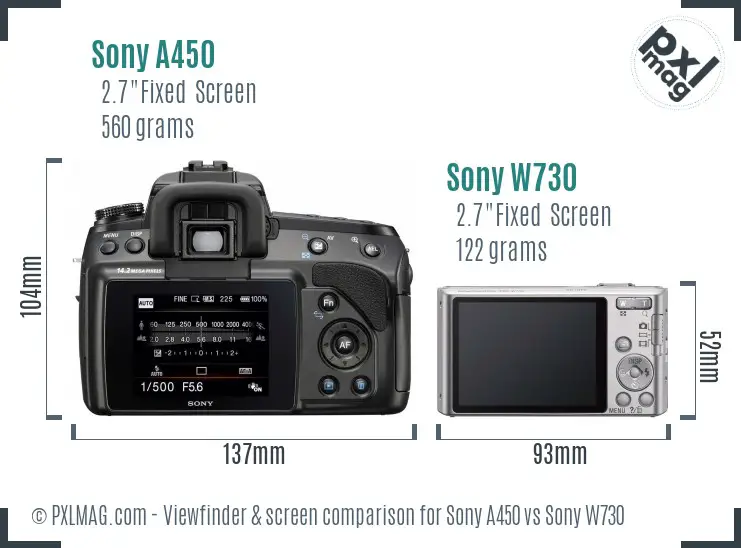 Sony A450 vs Sony W730 Screen and Viewfinder comparison