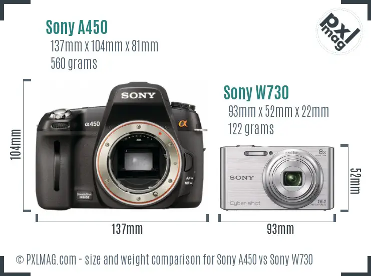 Sony A450 vs Sony W730 size comparison