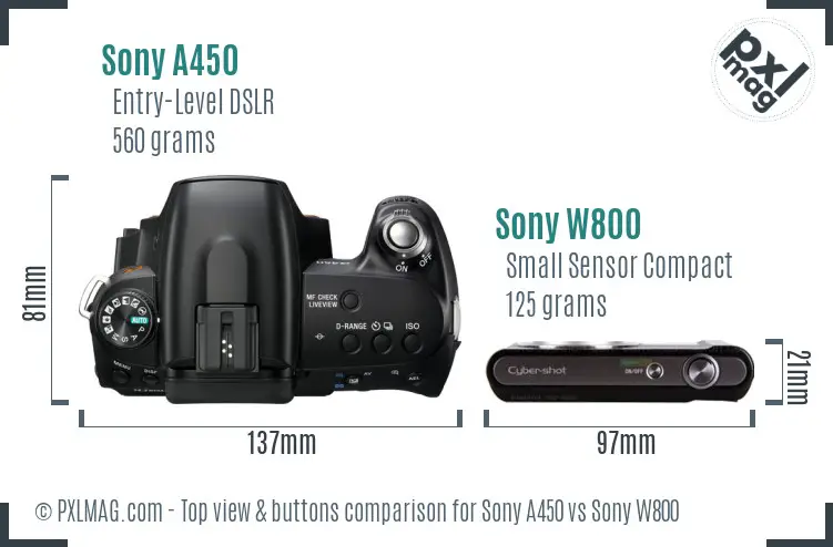 Sony A450 vs Sony W800 top view buttons comparison