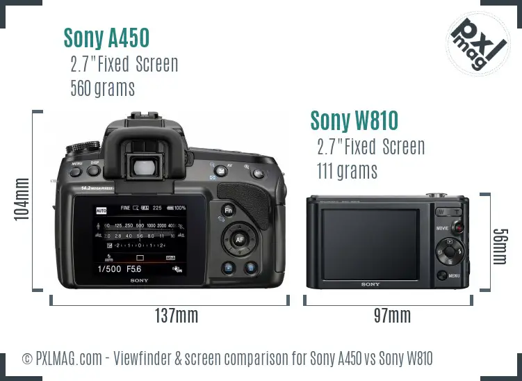Sony A450 vs Sony W810 Screen and Viewfinder comparison