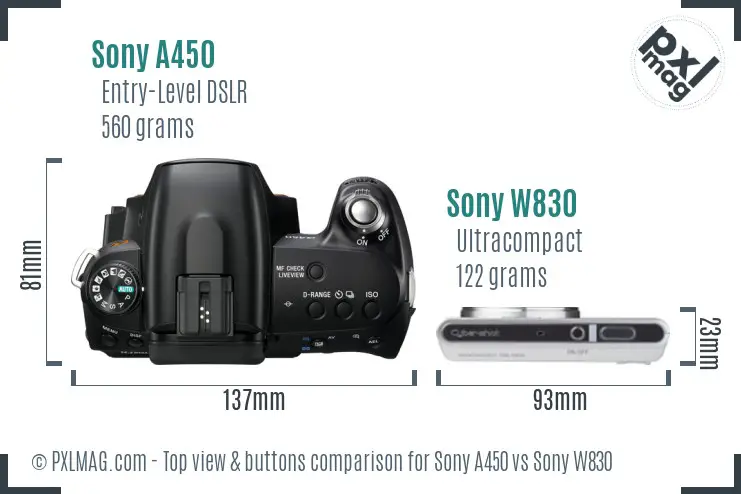 Sony A450 vs Sony W830 top view buttons comparison