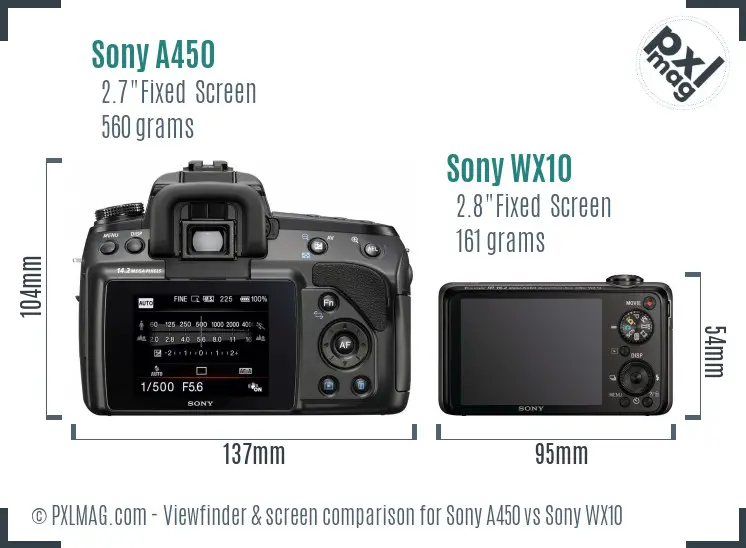 Sony A450 vs Sony WX10 Screen and Viewfinder comparison