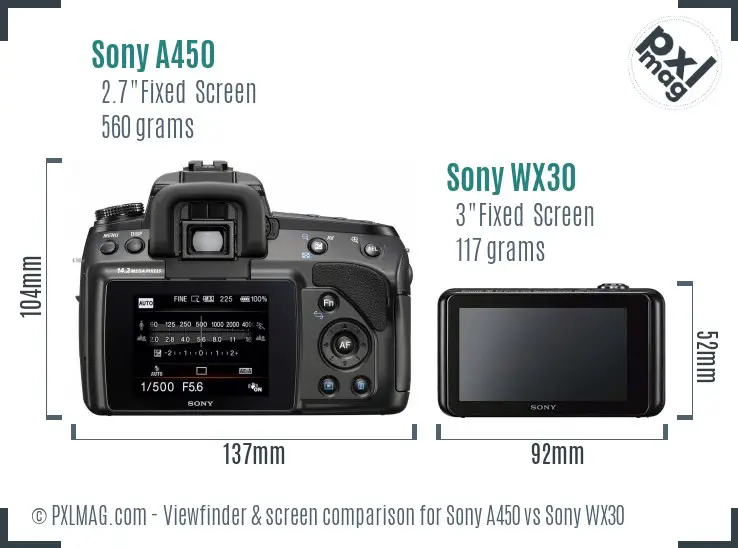 Sony A450 vs Sony WX30 Screen and Viewfinder comparison