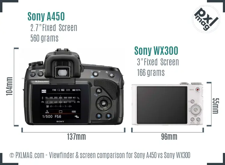 Sony A450 vs Sony WX300 Screen and Viewfinder comparison