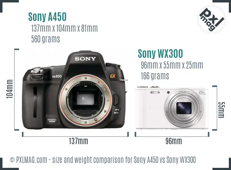 Sony A450 vs Sony WX300 size comparison