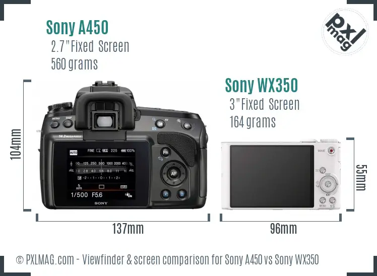 Sony A450 vs Sony WX350 Screen and Viewfinder comparison