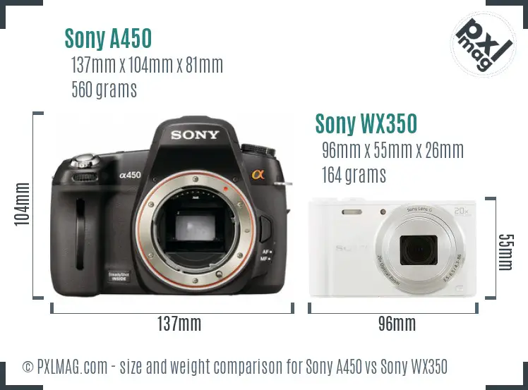 Sony A450 vs Sony WX350 size comparison