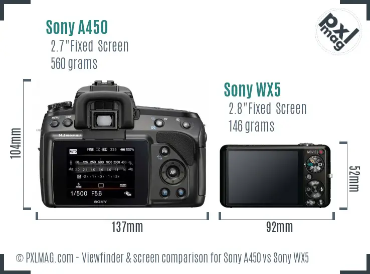 Sony A450 vs Sony WX5 Screen and Viewfinder comparison