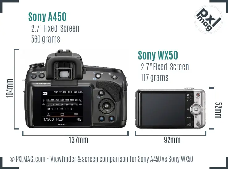 Sony A450 vs Sony WX50 Screen and Viewfinder comparison