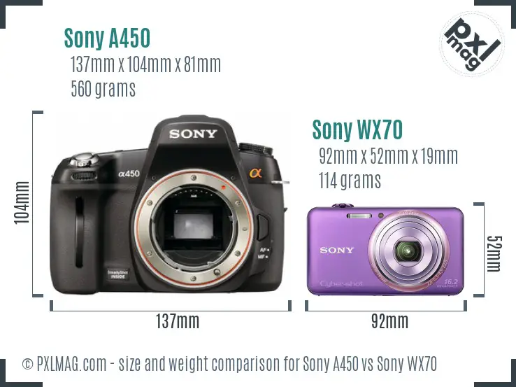 Sony A450 vs Sony WX70 size comparison