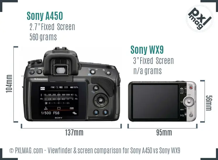 Sony A450 vs Sony WX9 Screen and Viewfinder comparison