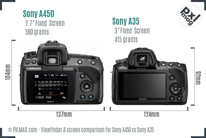 Sony A450 vs Sony A35 Screen and Viewfinder comparison