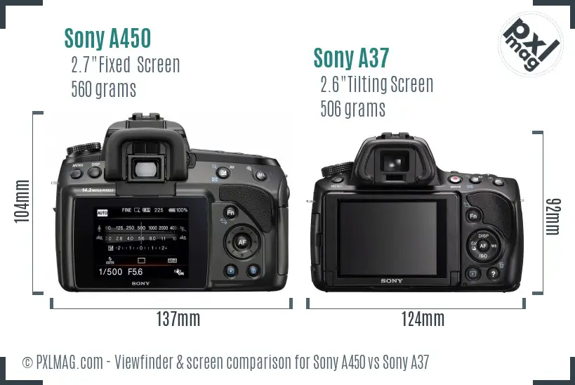 Sony A450 vs Sony A37 Screen and Viewfinder comparison