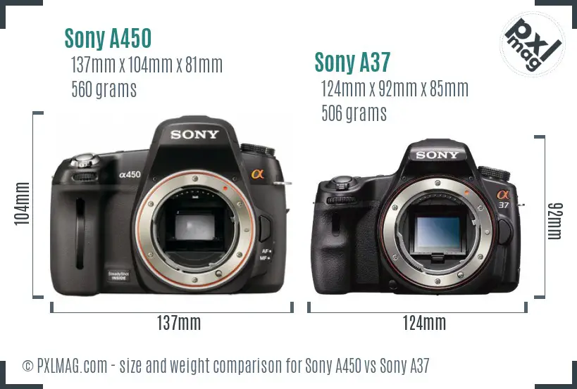 Sony A450 vs Sony A37 size comparison