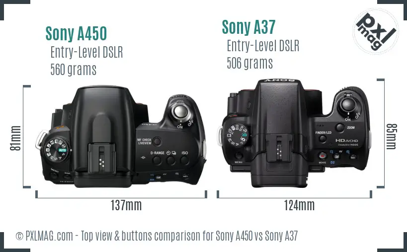 Sony A450 vs Sony A37 top view buttons comparison