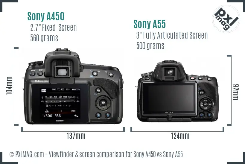 Sony A450 vs Sony A55 Screen and Viewfinder comparison