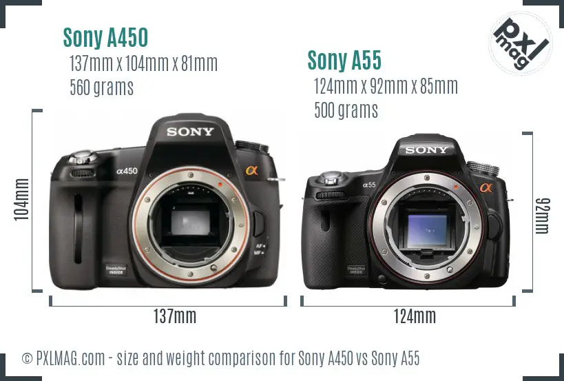 Sony A450 vs Sony A55 size comparison