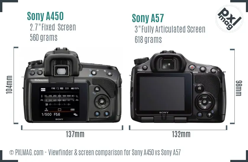 Sony A450 vs Sony A57 Screen and Viewfinder comparison