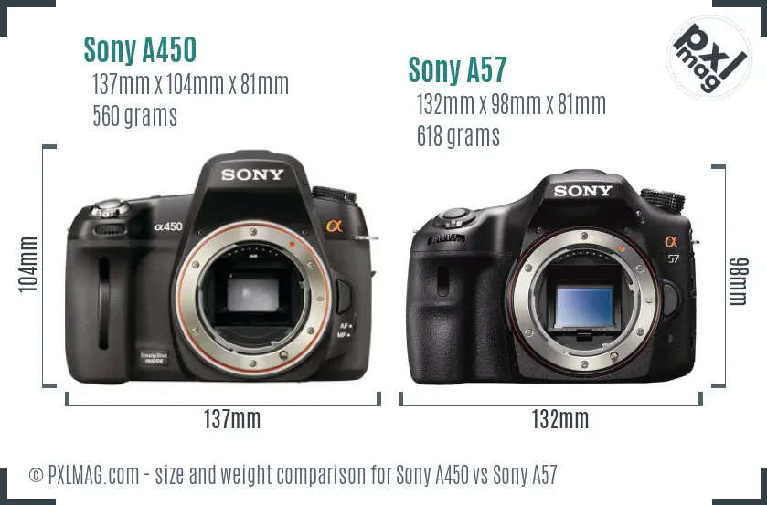 Sony A450 vs Sony A57 size comparison