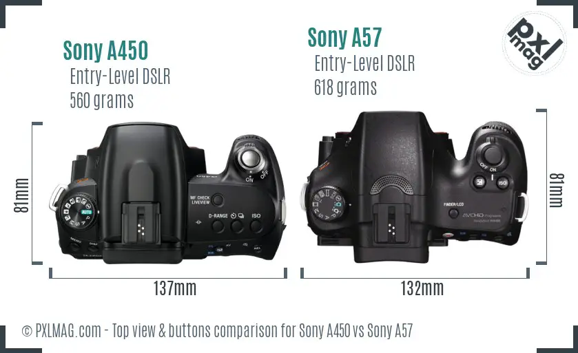 Sony A450 vs Sony A57 top view buttons comparison
