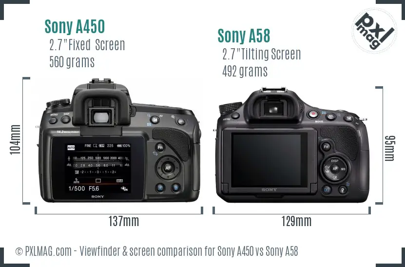 Sony A450 vs Sony A58 Screen and Viewfinder comparison